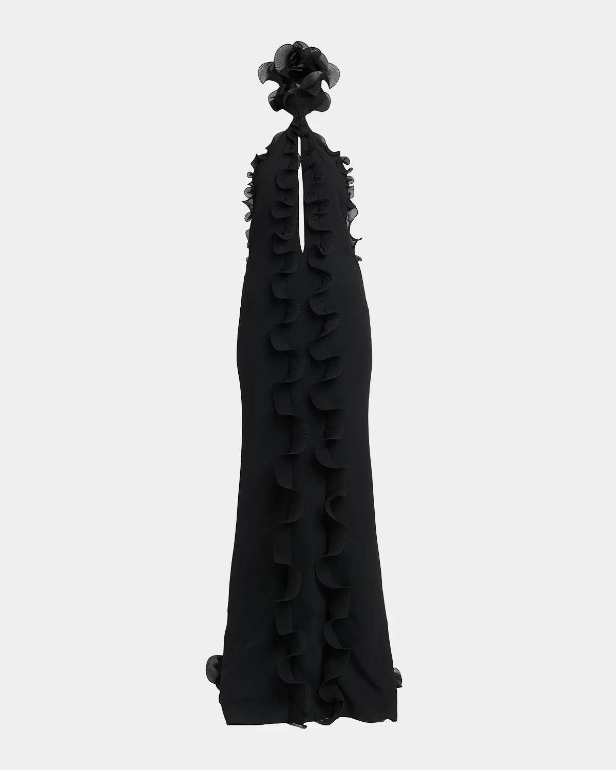 TOM FORD Silk Crepe Ruffled Halter Evening Dress