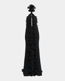 TOM FORD Silk Crepe Ruffled Halter Evening Dress