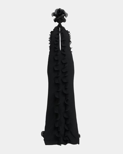 TOM FORD Silk Crepe Ruffled Halter Evening Dress