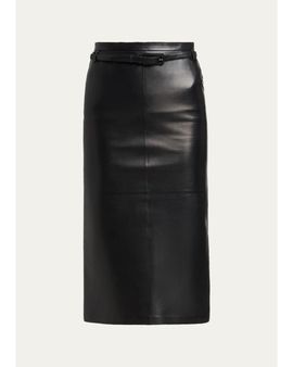 TOM FORD Silky Guanteria Lambskin Leather Belted Pencil Skirt
