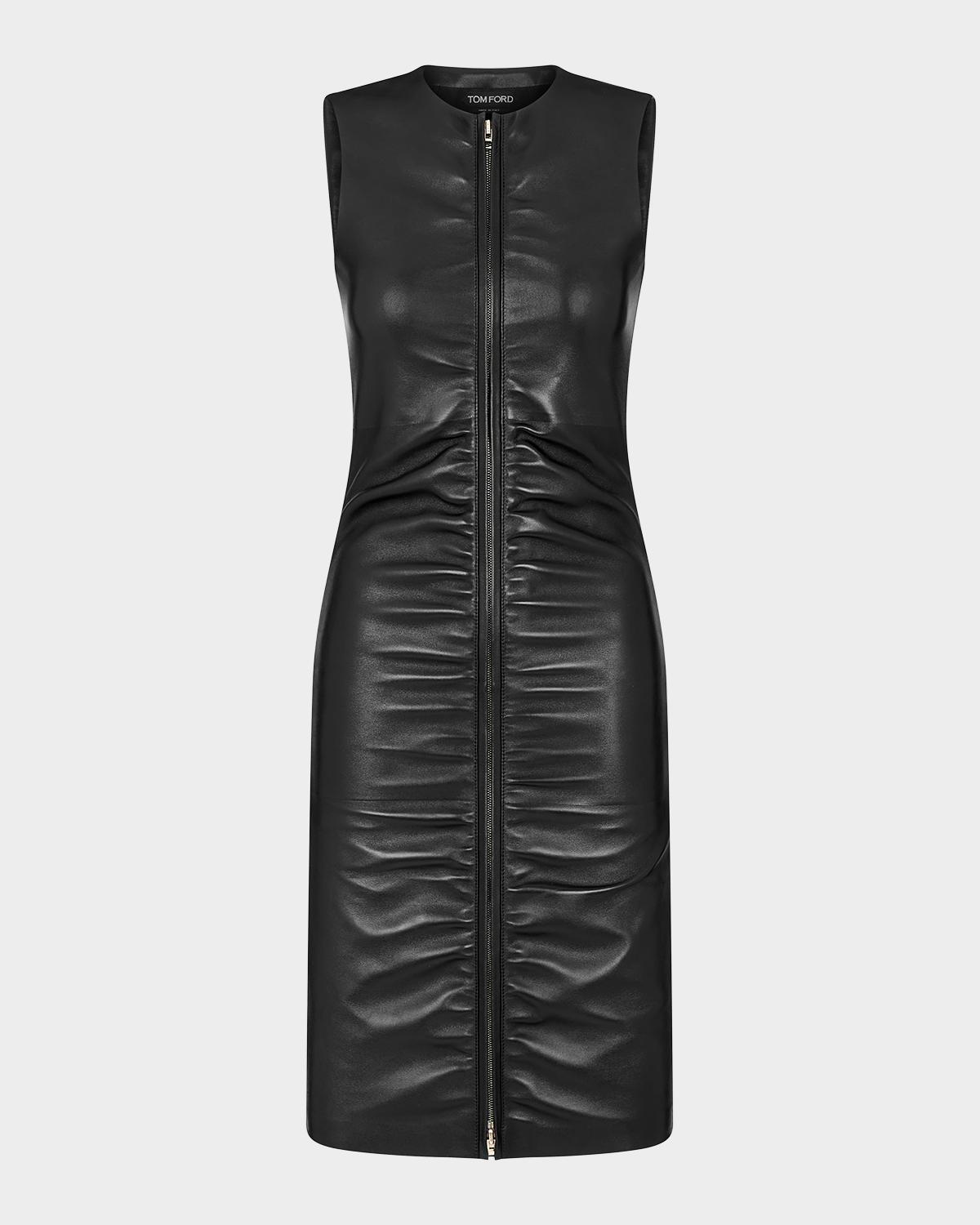 TOM FORD Sleeveless Ruched Zipper Leather Dress
