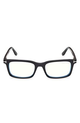 TOM FORD TOM FORD 53mm Rectangular Blue Light Blocking Glasses with Clip-On Sun Lens