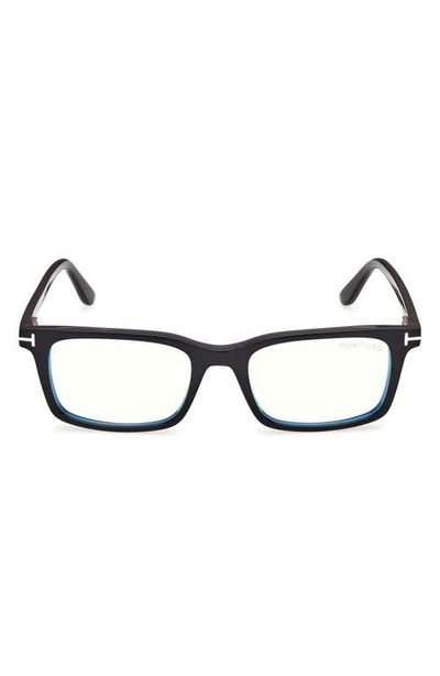 TOM FORD TOM FORD 53mm Rectangular Blue Light Blocking Glasses with Clip-On Sun Lens