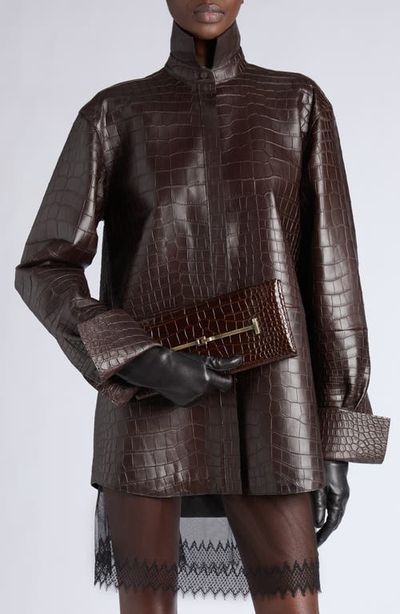 TOM FORD TOM FORD Arc Croc Embossed Leather Clutch