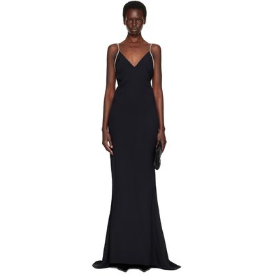 TOM FORD TOM FORD Black Crystal Chain Satin Maxi Evening Dress