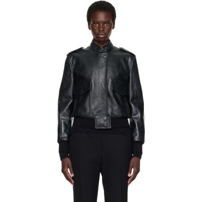 TOM FORD TOM FORD Black Natural Grain Leather Aviator Jacket