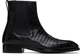 TOM FORD TOM FORD Black Shiny Printed Croc Elkan Chelsea Boots