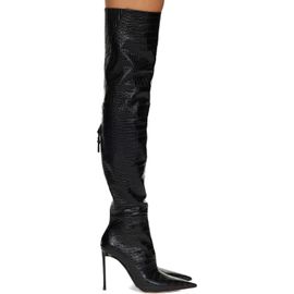 TOM FORD TOM FORD Black Shiny Stamped Crocodile Leather Vertigo Thigh High Boots