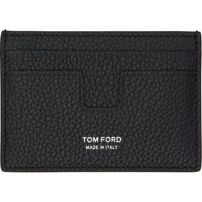 TOM FORD TOM FORD Black Soft Grain 'T Line' Money Clip Card Holder