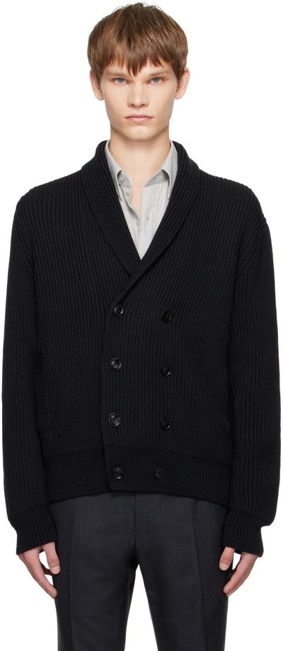 TOM FORD TOM FORD Black Wool Silk Shawl Collar Cardigan