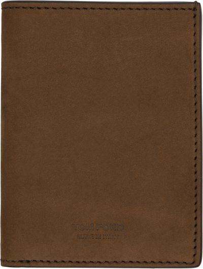 TOM FORD TOM FORD Brown Nubuck 'T Line' Folding Card Holder