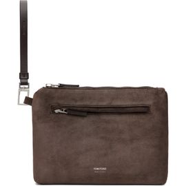 TOM FORD TOM FORD Brown Suede & Soft Leather Wristlet Pouch