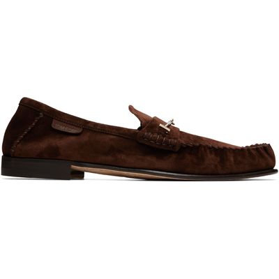 TOM FORD TOM FORD Brown Suede Double T Hardware Ripley Loafers