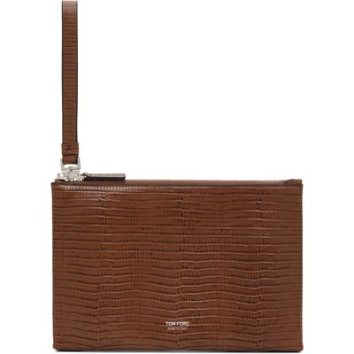 TOM FORD TOM FORD Brown Tejus Minimal Line Wristlet Slim Pouch