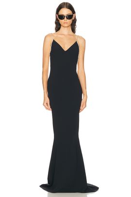 TOM FORD TOM FORD Crystal Chain Embroidered Satin Evening Dress