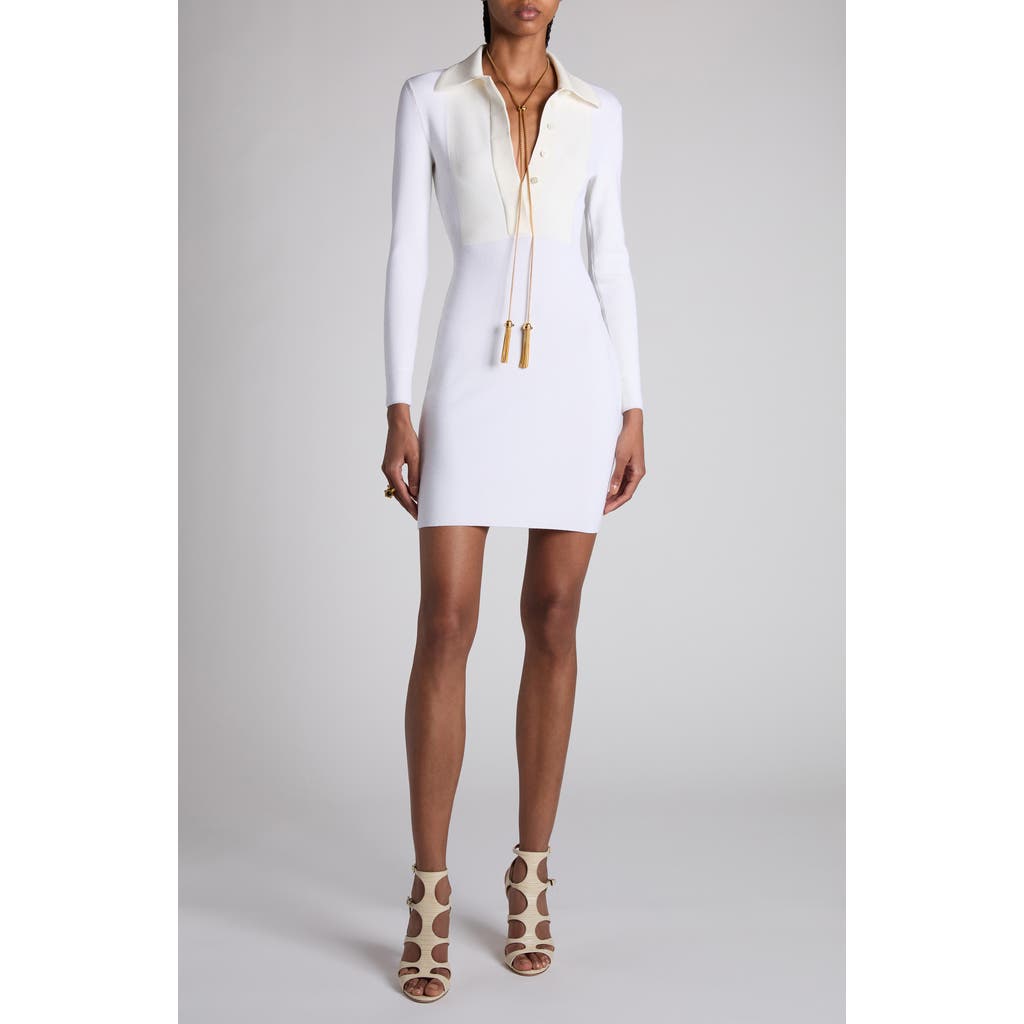 TOM FORD TOM FORD Fine Rib Merino Wool Blend Long Sleeve Minidress