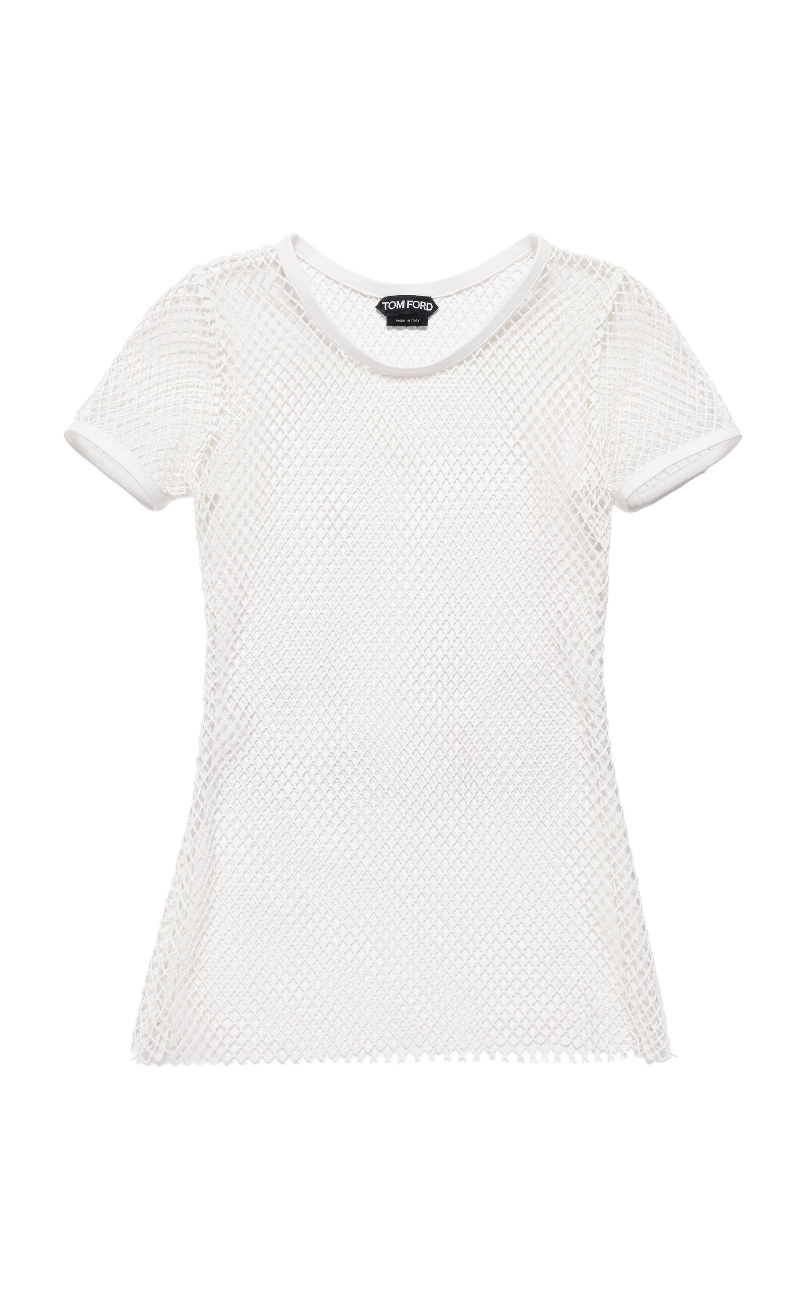 Tom Ford Tom Ford FishnetPerforated Nappa Lambskin Crewneck Fitted TShirt