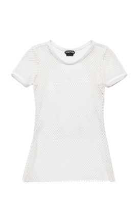 Tom Ford Tom Ford FishnetPerforated Nappa Lambskin Crewneck Fitted TShirt