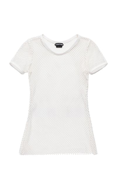 Tom Ford Tom Ford FishnetPerforated Nappa Lambskin Crewneck Fitted TShirt