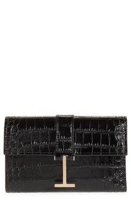 TOM FORD TOM FORD Kara Croc Embossed Leather Compact Wallet
