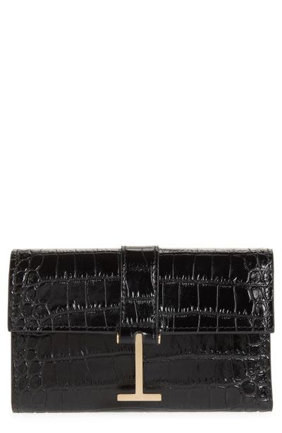 TOM FORD TOM FORD Kara Croc Embossed Leather Compact Wallet