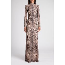 TOM FORD TOM FORD Leopard Print Long Sleeve Lace Gown