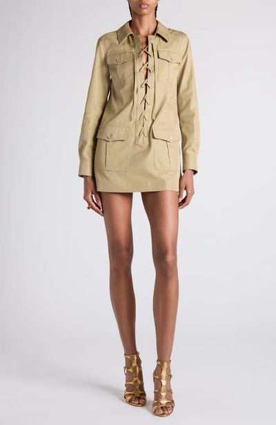 TOM FORD TOM FORD Long Sleeve Cotton & Silk Twill Utility Dress