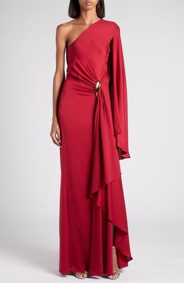 TOM FORD TOM FORD One-Shoulder Belt Detail Silk Satin Gown