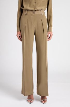 TOM FORD TOM FORD Pleated Wide Leg Silk Crêpe de Chine Pants
