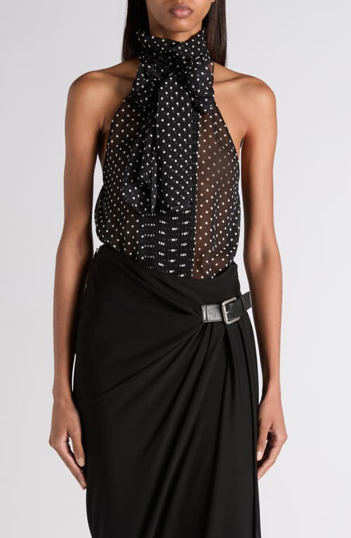 TOM FORD TOM FORD Polka Dot Scarf Neck Silk Chiffon Top