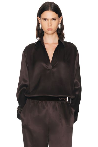 TOM FORD TOM FORD Silk Satin Polo Top