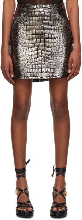 TOM FORD TOM FORD Silver Croc-Embossed Miniskirt