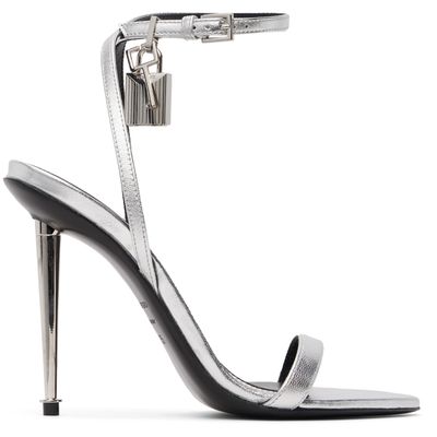 TOM FORD TOM FORD Silver Laminated Padlock Pointy Naked Heeled Sandals