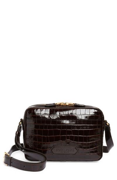 TOM FORD TOM FORD Small Croc Embossed Leather Messenger Bag