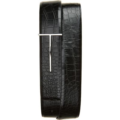 TOM FORD TOM FORD T-Buckle Croc Embossed Reversible Leather Belt