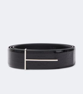 Tom Ford Tom Ford T croc-effect patent leather belt
