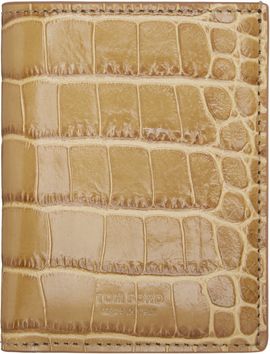 TOM FORD TOM FORD Tan Shiny Croc 'T Line' Folding Card Holder
