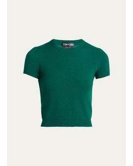 TOM FORD Vintage Washed Cashmere Short-Sleeve Crop Sweater