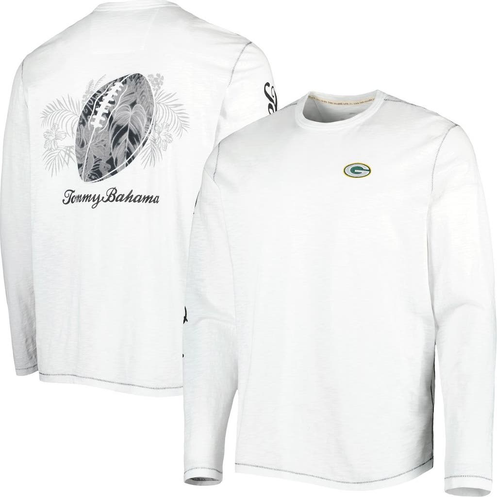 Tommy Bahama Men's Tommy Bahama White Green Bay Packers Laces Out Billboard Long Sleeve T-Shirt 
