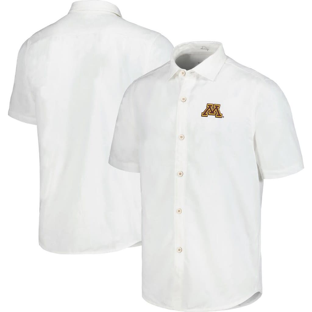 Tommy Bahama Men's Tommy Bahama White Minnesota Golden Gophers Coconut Point Palm Vista IslandZone Camp Button-Up Shirt 