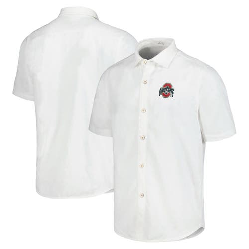 Tommy Bahama Men's Tommy Bahama White Ohio State Buckeyes Coconut Point Palm Vista IslandZone Camp Button-Up Shirt 