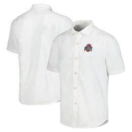 Tommy Bahama Men's Tommy Bahama White Ohio State Buckeyes Coconut Point Palm Vista IslandZone Camp Button-Up Shirt 