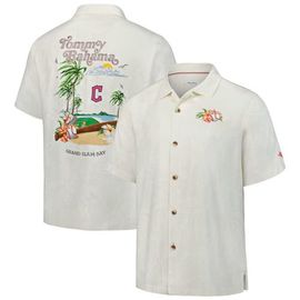 Tommy Bahama Men's Tommy Bahama White Cleveland Guardians Grand Slam Bay Camp Button-Up Shirt 
