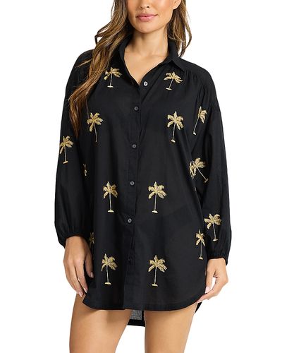 Tommy Bahama Tommy Bahama Catalina Coat Pineapple Embroidered Cover-Up