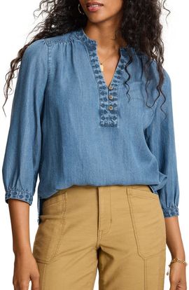 Tommy Bahama Tommy Bahama Chambray O'Lei Embroidered Top
