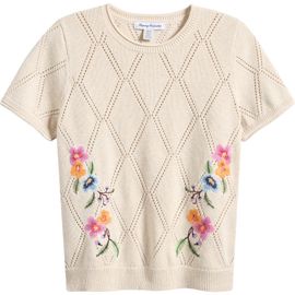Tommy Bahama Tommy Bahama Diamond Stitch Floral Embroidered Sweater