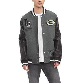 Tommy Hilfiger Men's Tommy Hilfiger Heather Gray/Black Green Bay Packers Gunner Full-Zip Varsity Jacket 