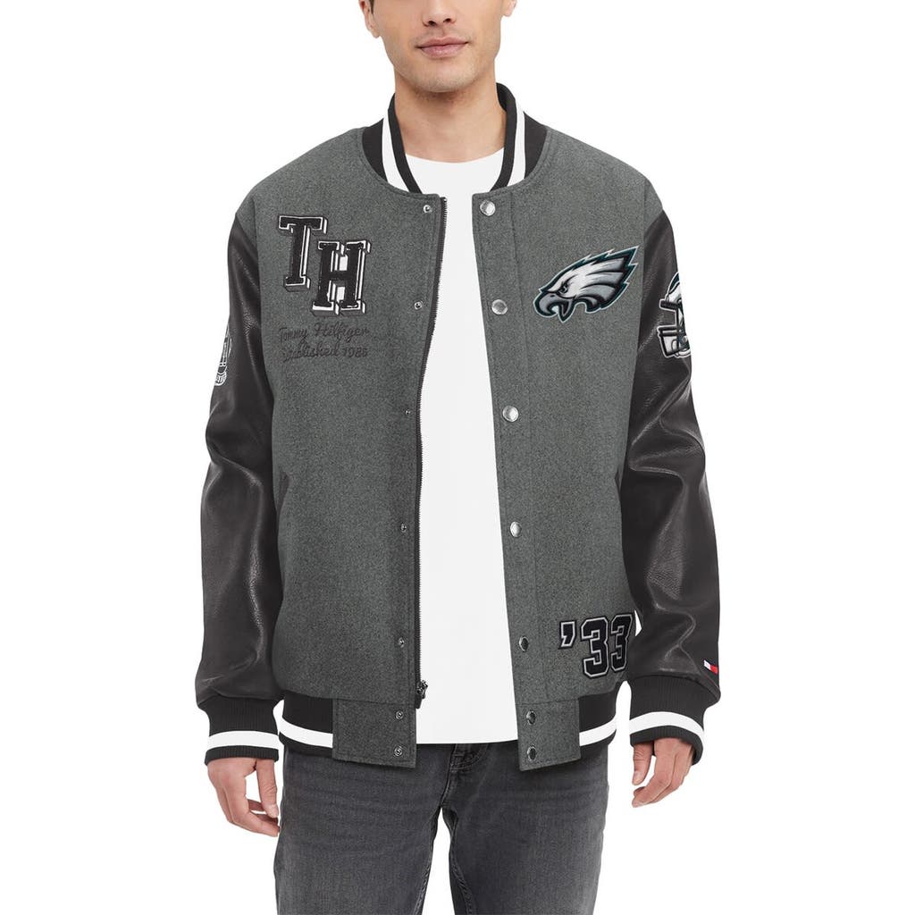 Tommy Hilfiger Men's Tommy Hilfiger Heather Gray/Black Philadelphia Eagles Gunner Full-Zip Varsity Jacket 