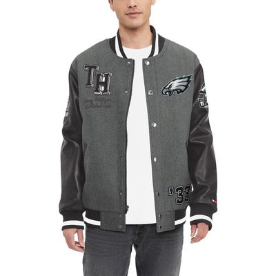 Tommy Hilfiger Men's Tommy Hilfiger Heather Gray/Black Philadelphia Eagles Gunner Full-Zip Varsity Jacket 