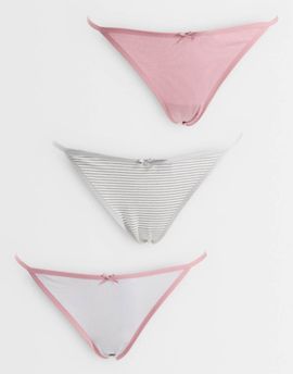 Tommy Hilfiger Tommy Hilfiger 3 pack thongs with bows in pink/gray/stripe-Multi